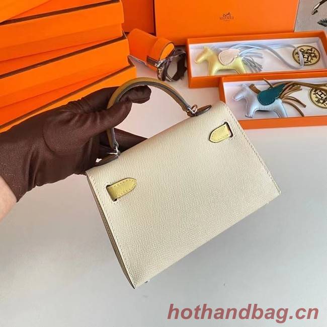 Hermes Kelly 19cm Shoulder Bags Epsom Leather KL19 Silver hardware Cream&yellow