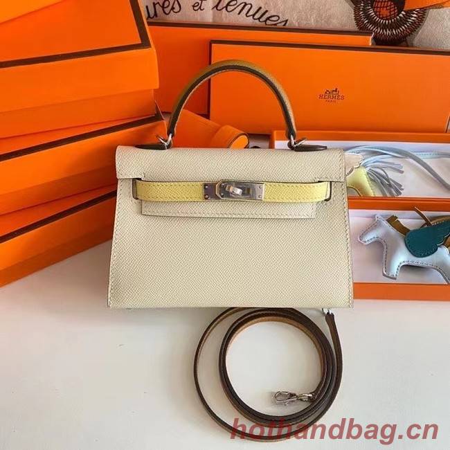 Hermes Kelly 19cm Shoulder Bags Epsom Leather KL19 Silver hardware Cream&yellow