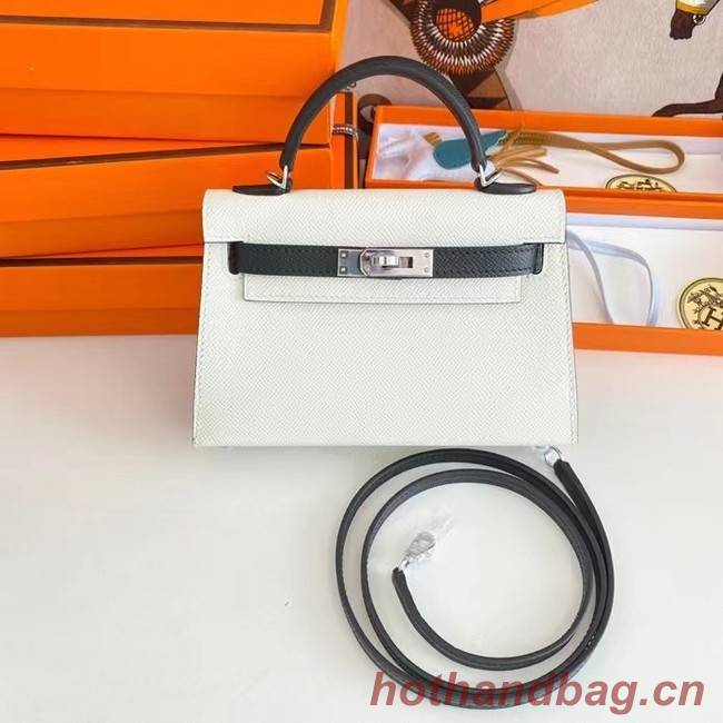 Hermes Kelly 19cm Shoulder Bags Epsom Leather KL19  Silver hardware white&black