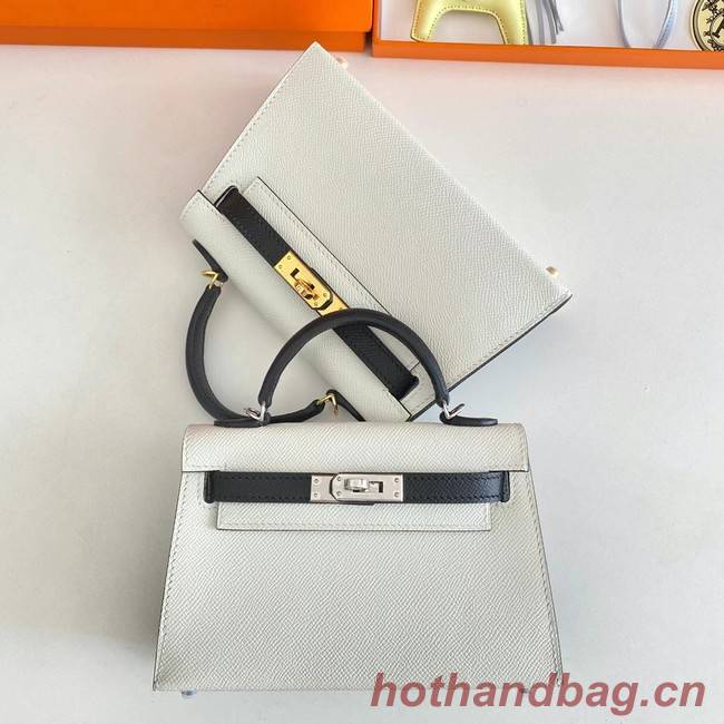 Hermes Kelly 19cm Shoulder Bags Epsom Leather KL19  Silver hardware white&black