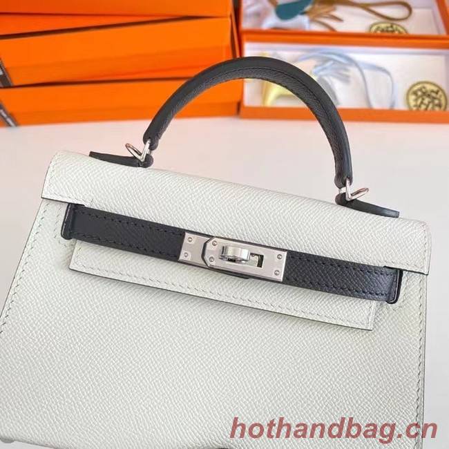 Hermes Kelly 19cm Shoulder Bags Epsom Leather KL19  Silver hardware white&black