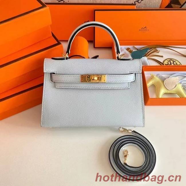 Hermes Kelly 19cm Shoulder Bags Epsom Leather KL19 Gold hardware Glacier blue