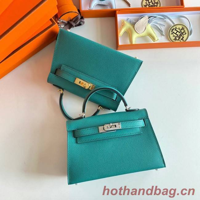 Hermes Kelly 19cm Shoulder Bags Epsom Leather KL19 Gold hardware Lake blue