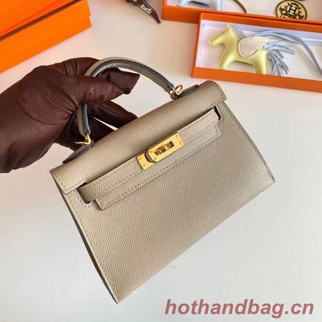 Hermes Kelly 19cm Shoulder Bags Epsom Leather KL19 Gold hardware Pearl grey