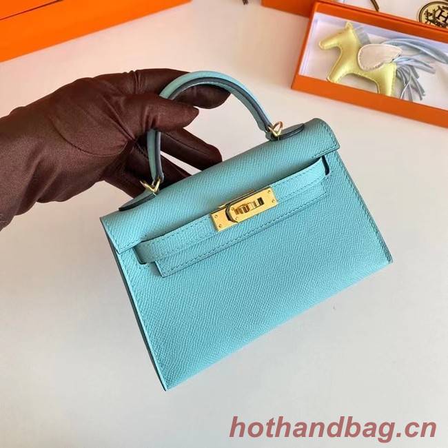 Hermes Kelly 19cm Shoulder Bags Epsom Leather KL19 Gold hardware sky blue