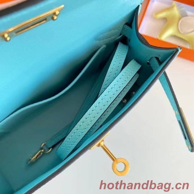 Hermes Kelly 19cm Shoulder Bags Epsom Leather KL19 Gold hardware sky blue