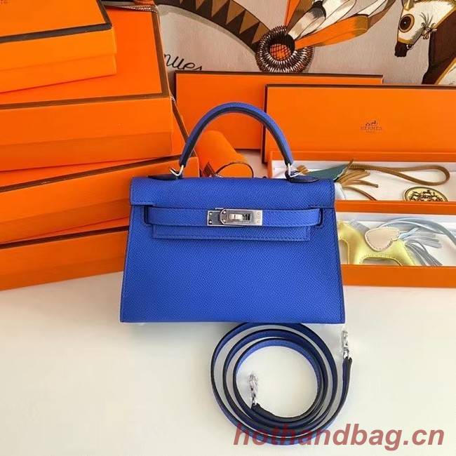 Hermes Kelly 19cm Shoulder Bags Epsom Leather KL19 Silver hardware Electro optic blue