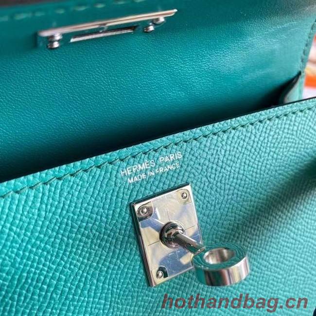 Hermes Kelly 19cm Shoulder Bags Epsom Leather KL19 Silver hardware Lake blue