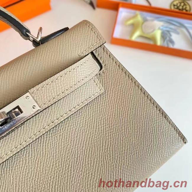 Hermes Kelly 19cm Shoulder Bags Epsom Leather KL19 Silver hardware Pearl grey