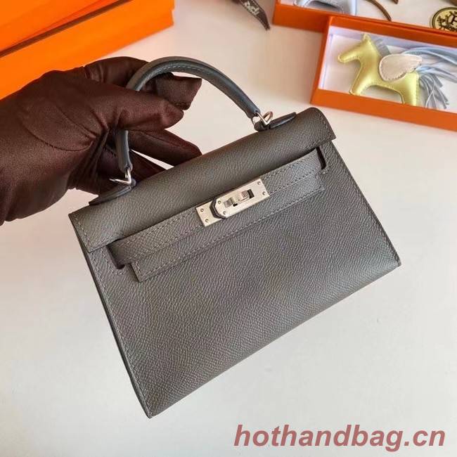 Hermes Kelly 19cm Shoulder Bags Epsom Leather KL19 Silver hardware gray