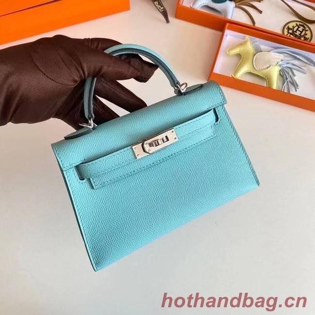 Hermes Kelly 19cm Shoulder Bags Epsom Leather KL19 Silver hardware sky blue