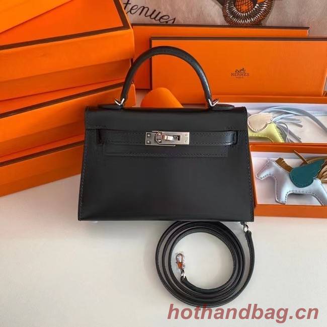 Hermes Kelly 19cm Shoulder Bags box Leather KL19 Silver hardware black