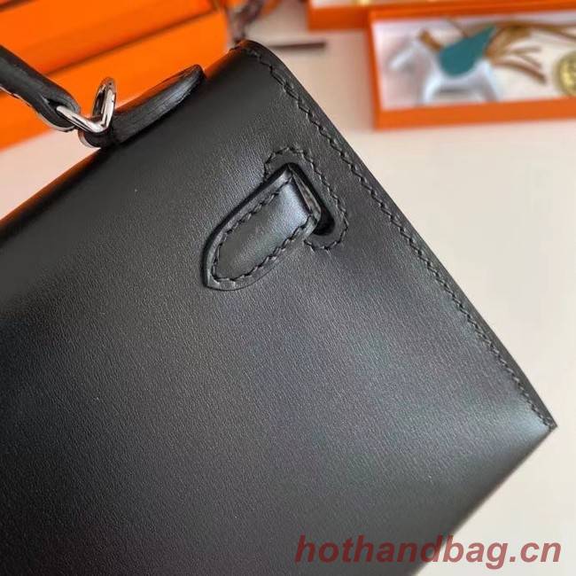 Hermes Kelly 19cm Shoulder Bags box Leather KL19 Silver hardware black