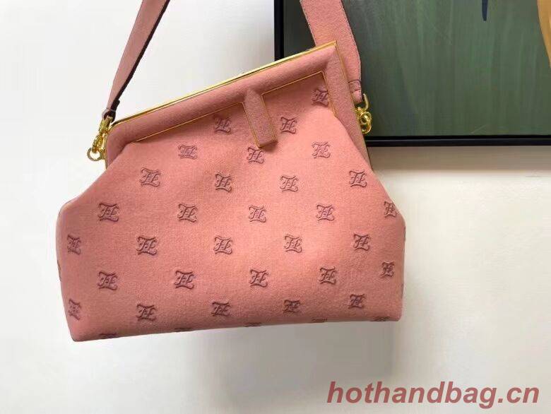 FENDI FIRST MEDIUM flannel bag with embroidery 8BP127A PINK