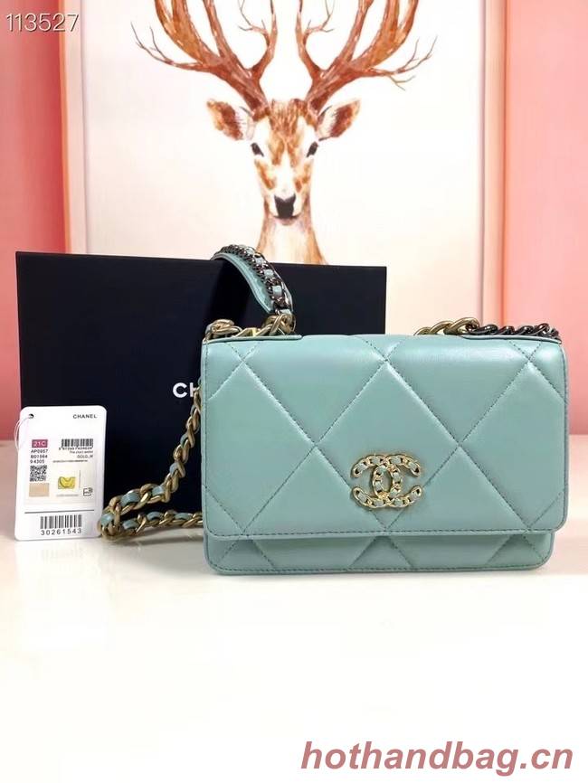 Chanel 19 Classic Sheepskin Leather Chain Wallet AP0957 sky blue