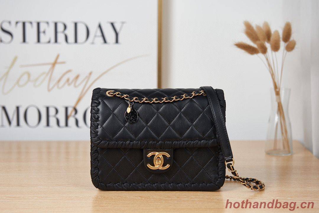 Chanel 22C New Woven Piping Square Original Leather Bag AS2496 Black