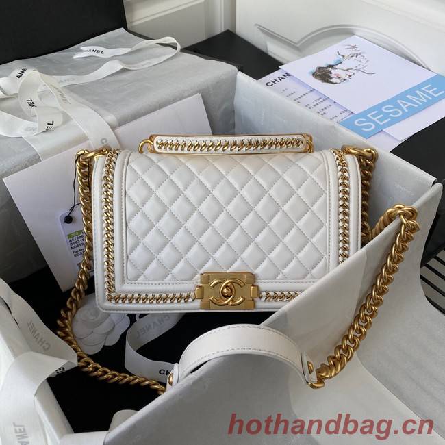 BOY CHANEL HANDBAG Gold-Tone Metal A67086 WHITE