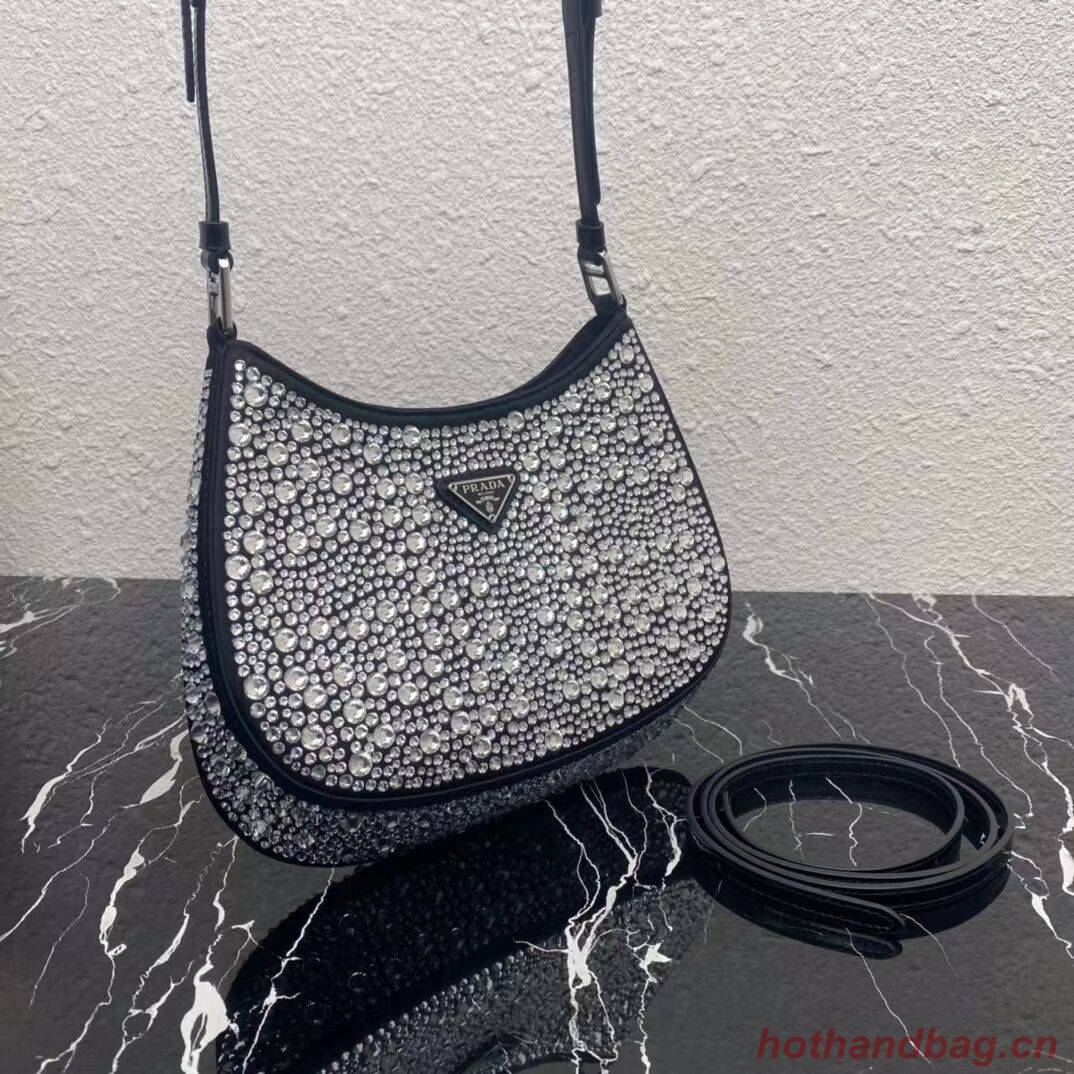 Prada leather shoulder bag with artificial crystals tote 1BN169 black