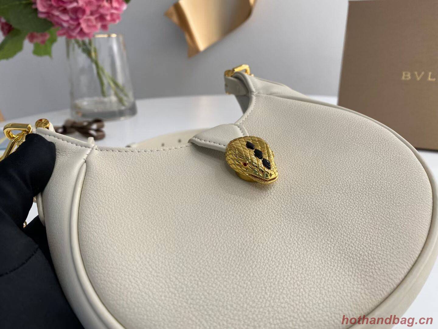 BVLGARI Shoulder Bag Calfskin Leather B281632 white