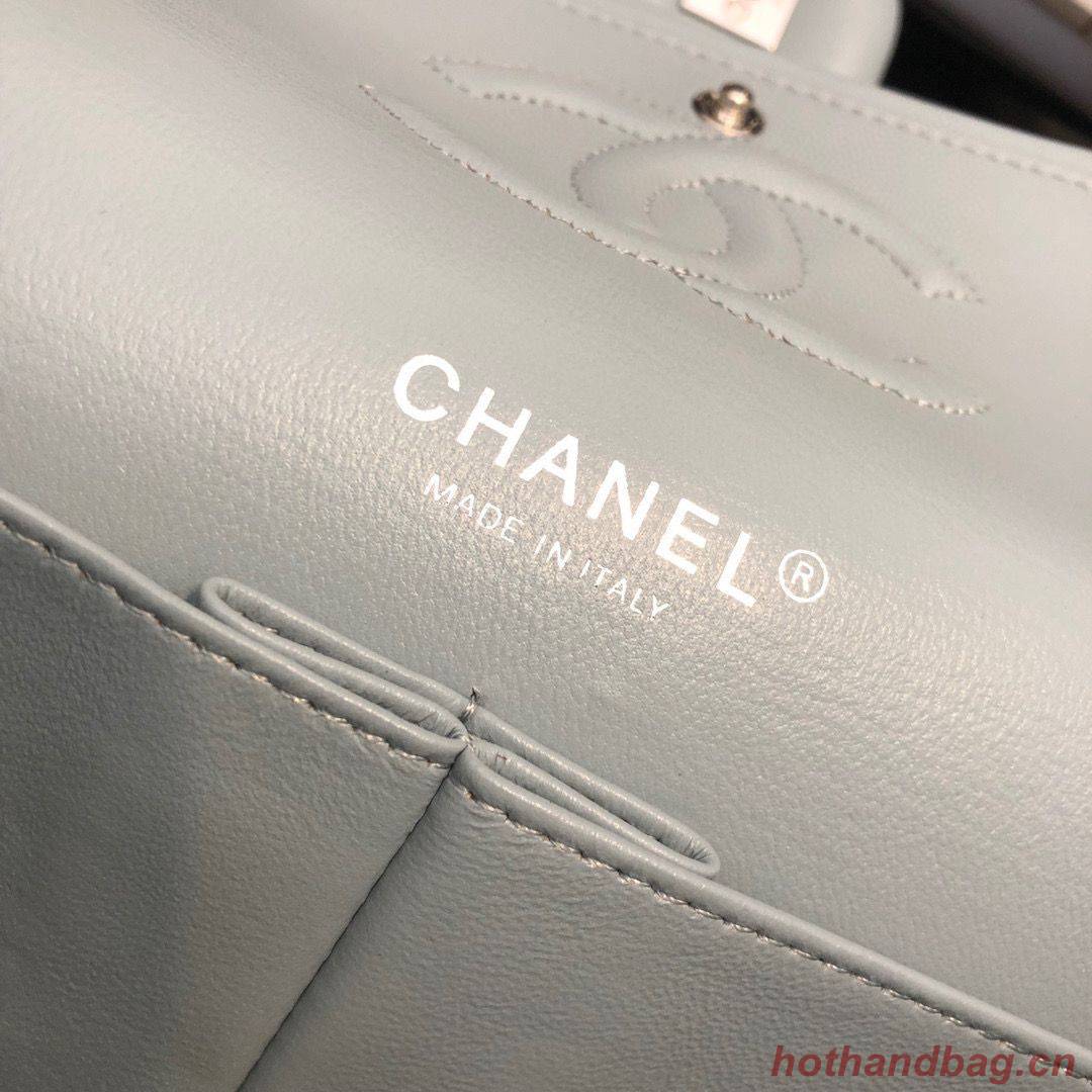 Chanel 2.55 Series Flap Bag Original Lambskin Leather 5024CF A01112 Grey Blue Silver-Tone