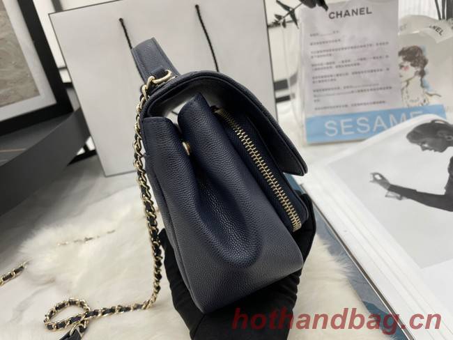 Chanel small flap bag Calfskin & Gold-Tone Metal A93749 dark blue