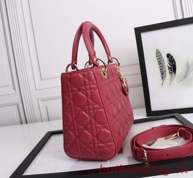 MEDIUM LADY DIOR BAG Cannage Lambskin M0565E red