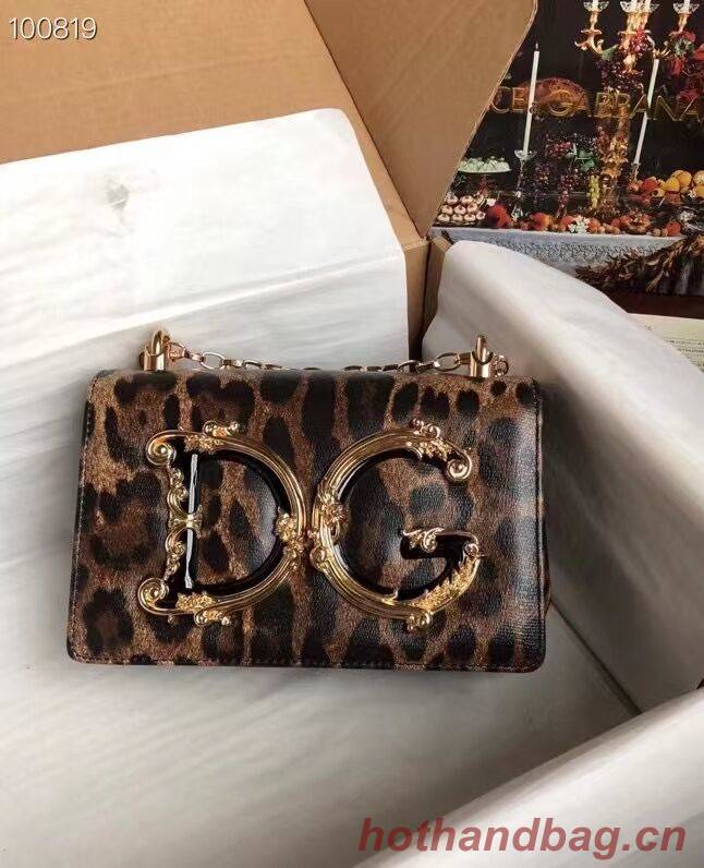 Dolce & Gabbana Origianl Leopard Print Leather Shoulder Bag 4006-1 brown