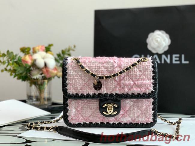 CHANEL Tweed Braided Calfskin & Gold-Tone Metal  AS6075 pink