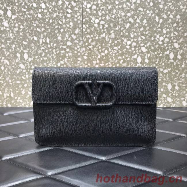 VALENTINO GARAVANI Stud Sign Grained Calfskin clutch bag 0650 black