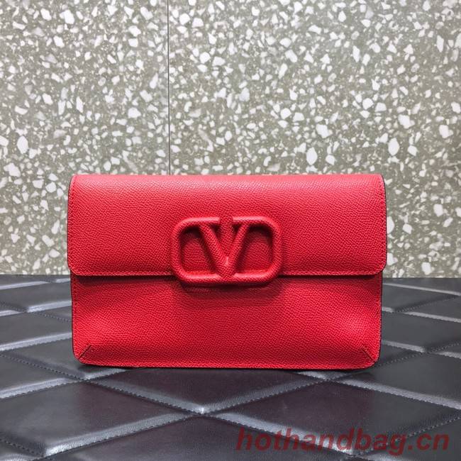 VALENTINO GARAVANI Stud Sign Grained Calfskin clutch bag 0650 red