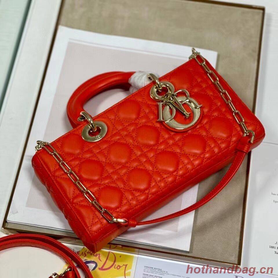 MEDIUM LADY DIOR BAG Cannage Lambskin C2820 red orange