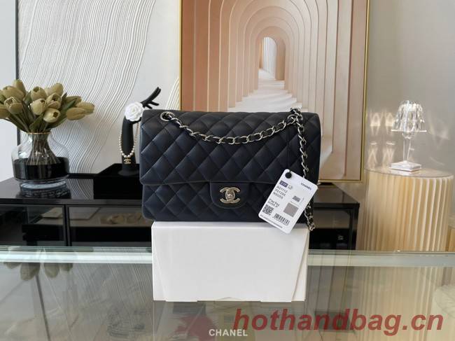 Chanel classic handbag Lambskin&silver Metal 01112 black