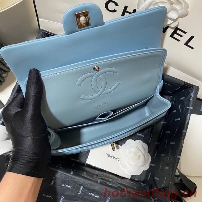 Chanel classic handbag Lambskin&silver Metal 01112 blue