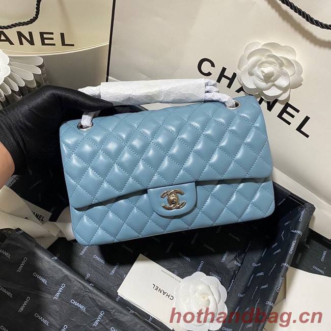 Chanel classic handbag Lambskin&silver Metal 01112 blue