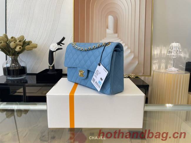 Chanel classic handbag Grained Calfskin&gold Metal 01112 sky blue