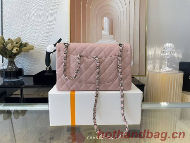 Chanel classic handbag Grained Calfskin&silver Metal 01112 Cherry Blossom powder