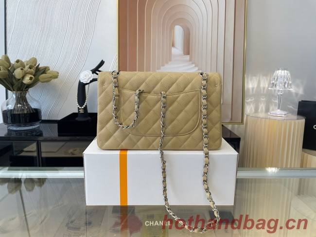 Chanel classic handbag Grained Calfskin&silver Metal 01112 apricot