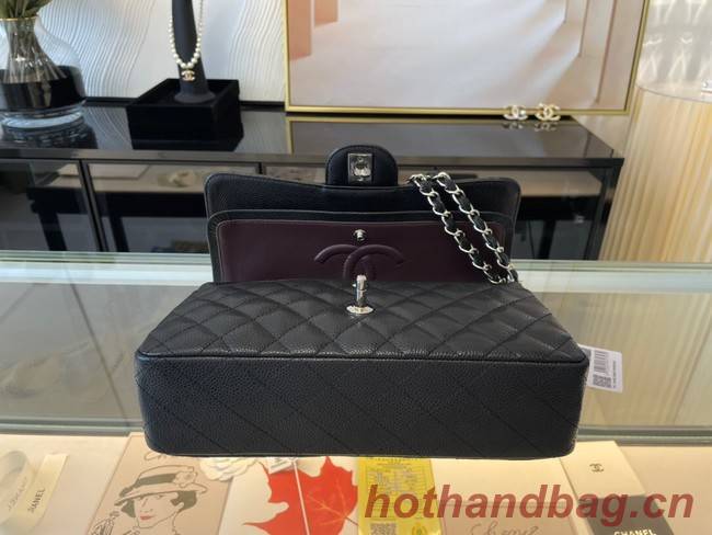 Chanel classic handbag Grained Calfskin&silver Metal 01112 black