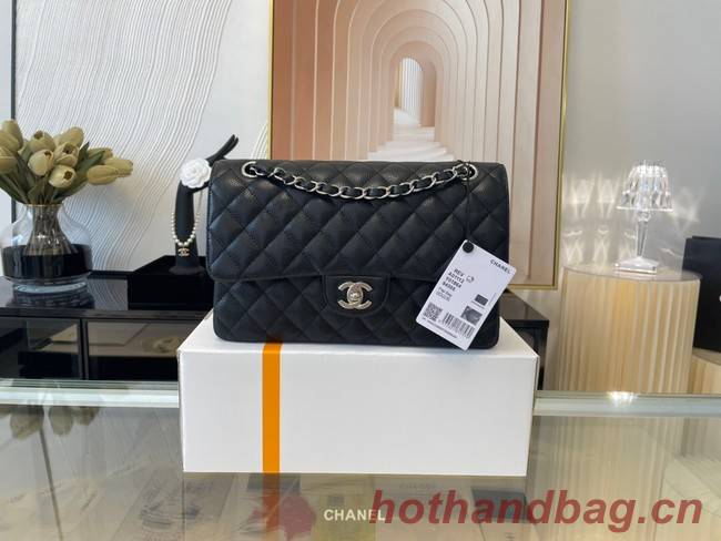 Chanel classic handbag Grained Calfskin&silver Metal 01112 black