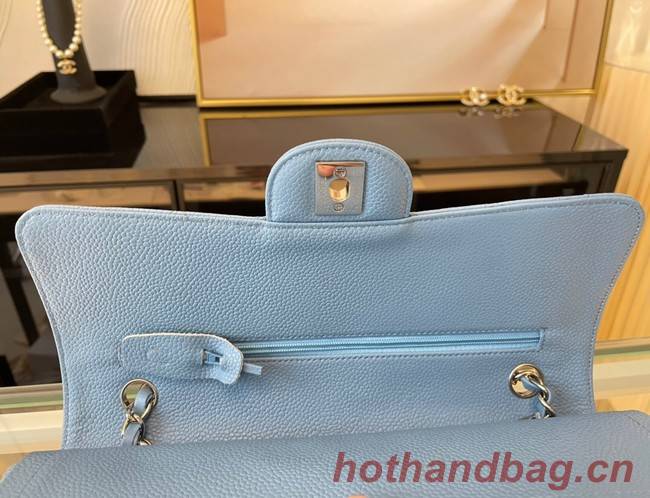 Chanel classic handbag Grained Calfskin&silver Metal 01112 sky blue