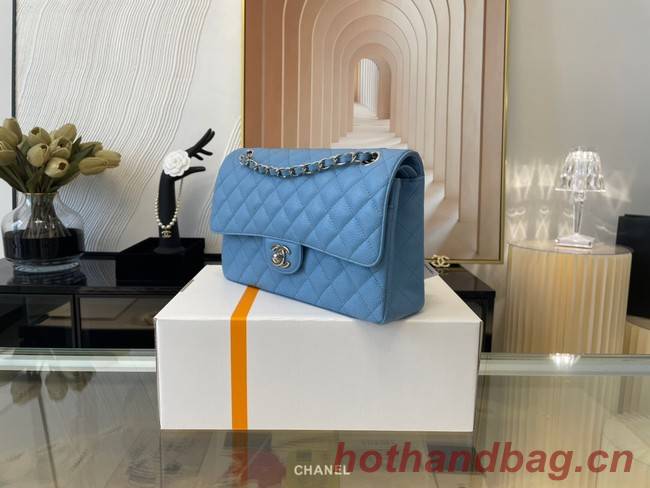 Chanel classic handbag Grained Calfskin&silver Metal 01112 sky blue