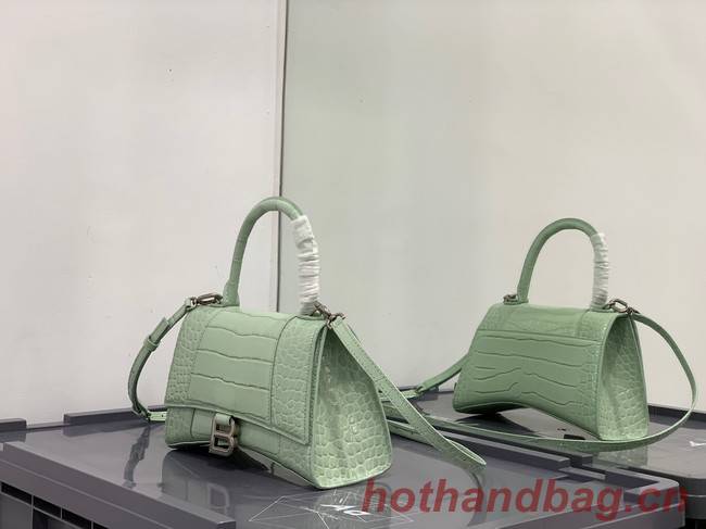 Balenciaga HOURGLASS SMALL TOP HANDLE BAG crocodile embossed calfskin B108895E light green