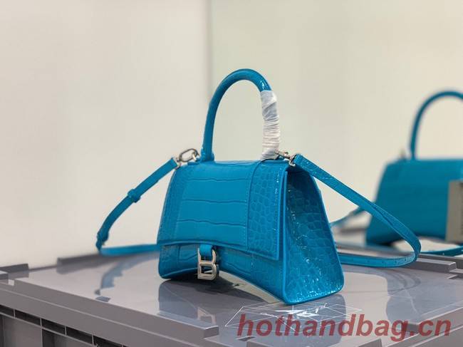 Balenciaga HOURGLASS SMALL TOP HANDLE BAG crocodile embossed calfskin B108895E sky blue