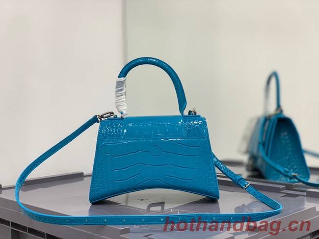 Balenciaga HOURGLASS SMALL TOP HANDLE BAG crocodile embossed calfskin B108895E sky blue