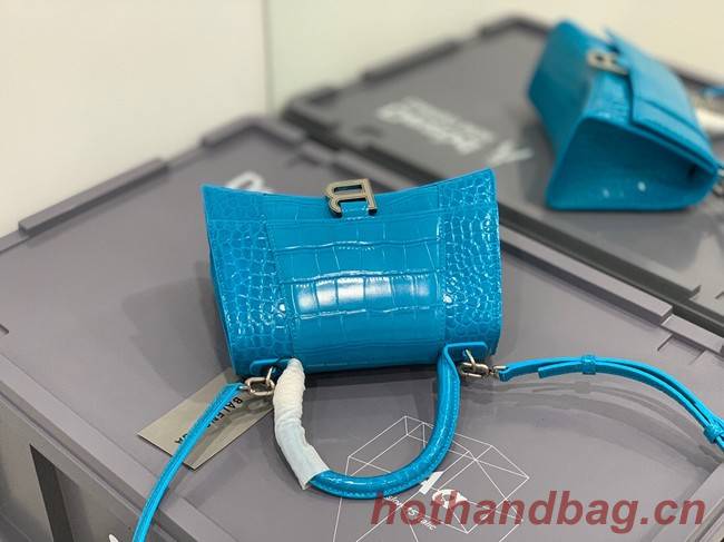 Balenciaga HOURGLASS SMALL TOP HANDLE BAG crocodile embossed calfskin B108895E sky blue