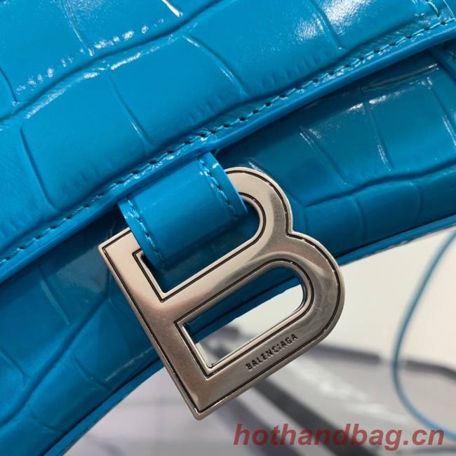 Balenciaga HOURGLASS SMALL TOP HANDLE BAG crocodile embossed calfskin B108895E sky blue