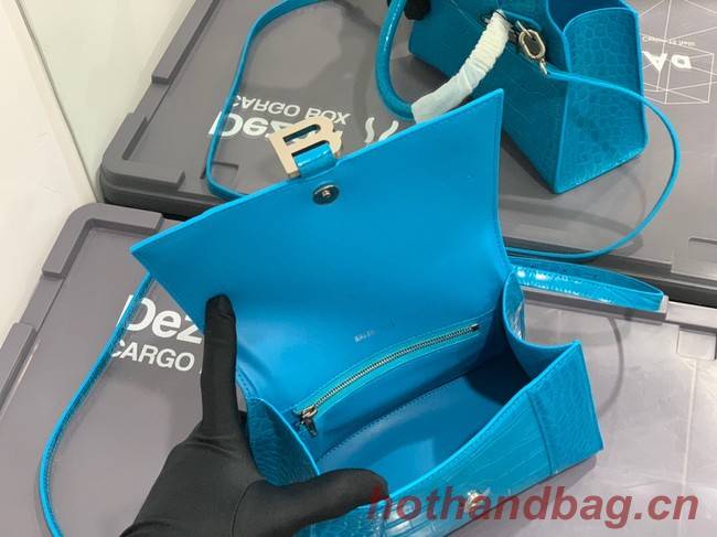 Balenciaga HOURGLASS SMALL TOP HANDLE BAG crocodile embossed calfskin B108895E sky blue