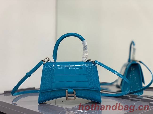 Balenciaga HOURGLASS SMALL TOP HANDLE BAG crocodile embossed calfskin B108895E sky blue