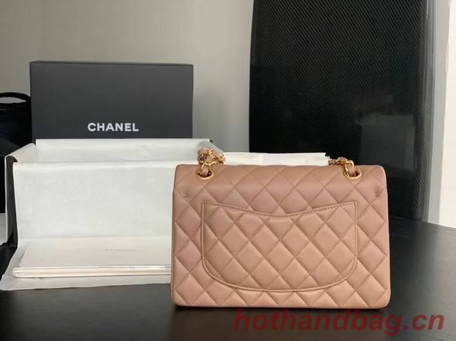 Chanel Small Classic Handbag Sheepskin Gold-Tone Metal A01113 Taupe