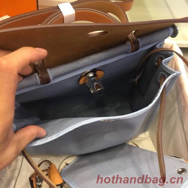 Hermes Herbag 31CM Original Canvas Leather & Calfskin 45987 light blue Blue&brown